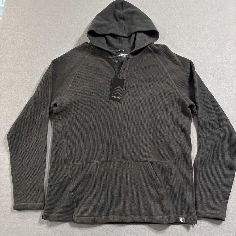 Solaris Large Dk Grey Waffle Knit Hoodie Pullover Kangeroo Pockets NWT